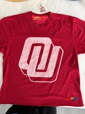 Aviator Nation Red Tee with White Distressed Logo